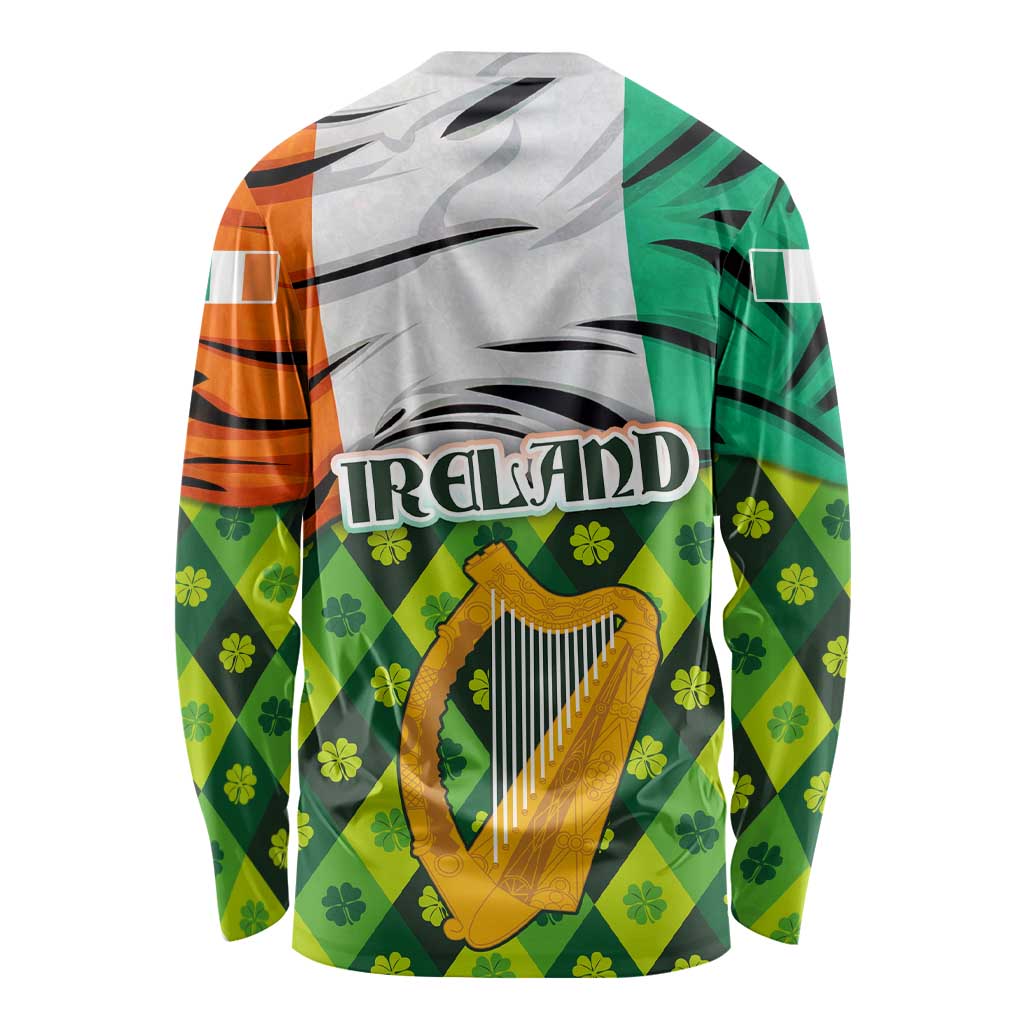 Ireland Long Sleeve Shirt with Irish Flag Harp and Shamrock Pattern Design