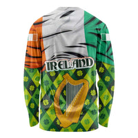 Ireland Long Sleeve Shirt with Irish Flag Harp and Shamrock Pattern Design
