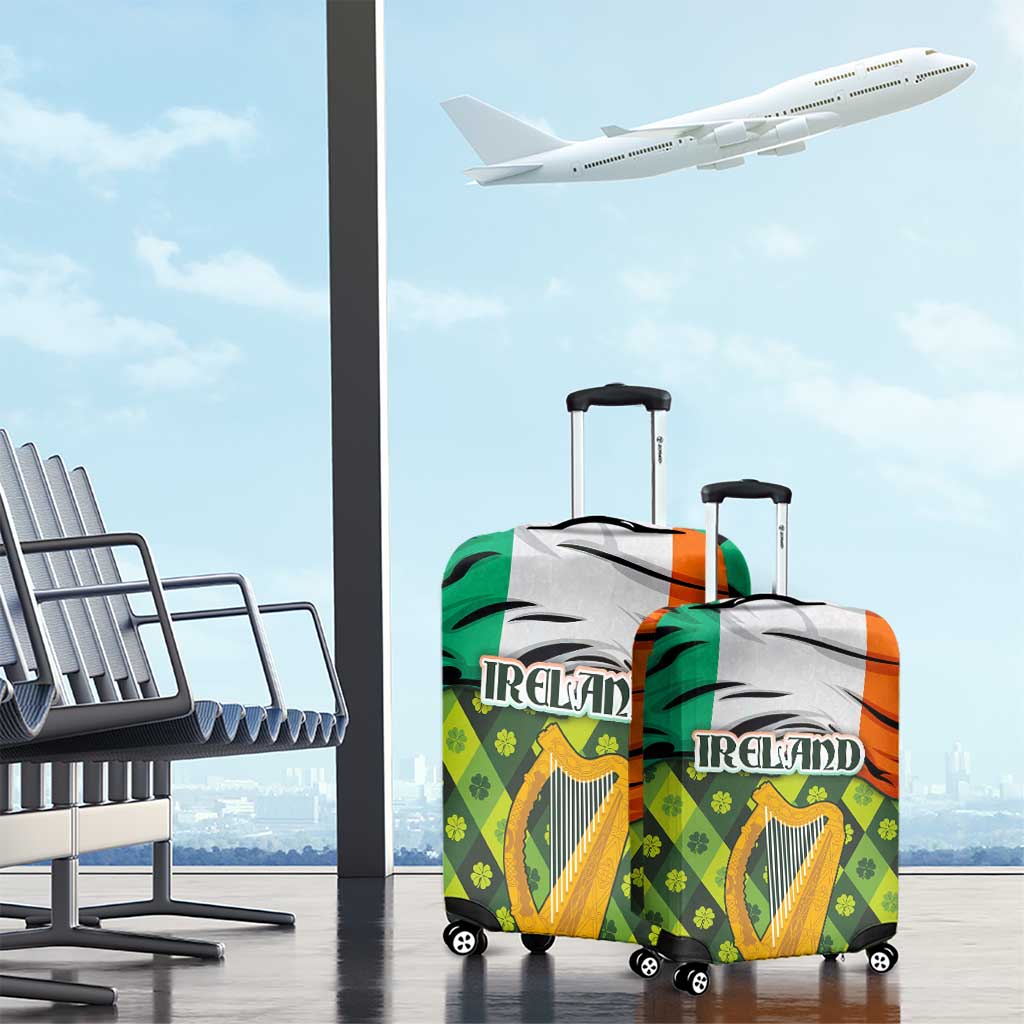 Ireland Luggage Cover with Irish Flag Harp and Shamrock Pattern Design