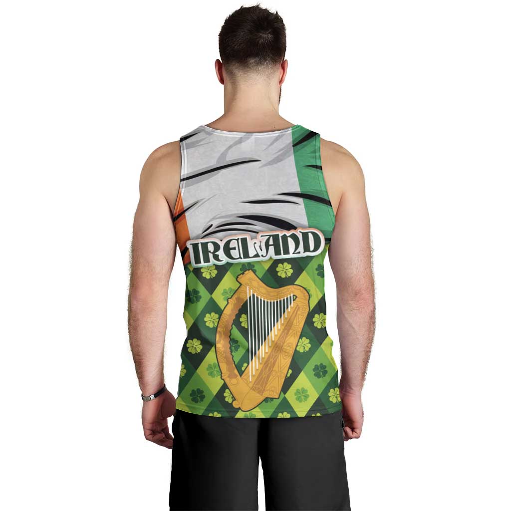 Ireland Men Tank Top with Irish Flag Harp and Shamrock Pattern Design