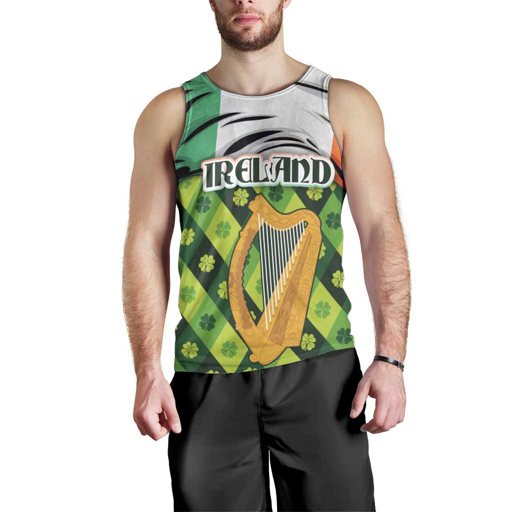 Ireland Men Tank Top with Irish Flag Harp and Shamrock Pattern Design