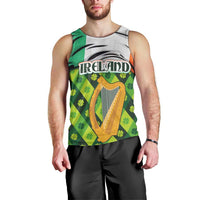 Ireland Men Tank Top with Irish Flag Harp and Shamrock Pattern Design