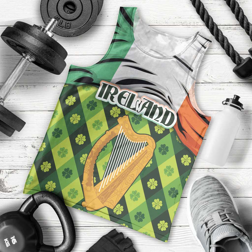 Ireland Men Tank Top with Irish Flag Harp and Shamrock Pattern Design