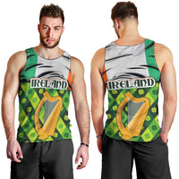 Ireland Men Tank Top with Irish Flag Harp and Shamrock Pattern Design