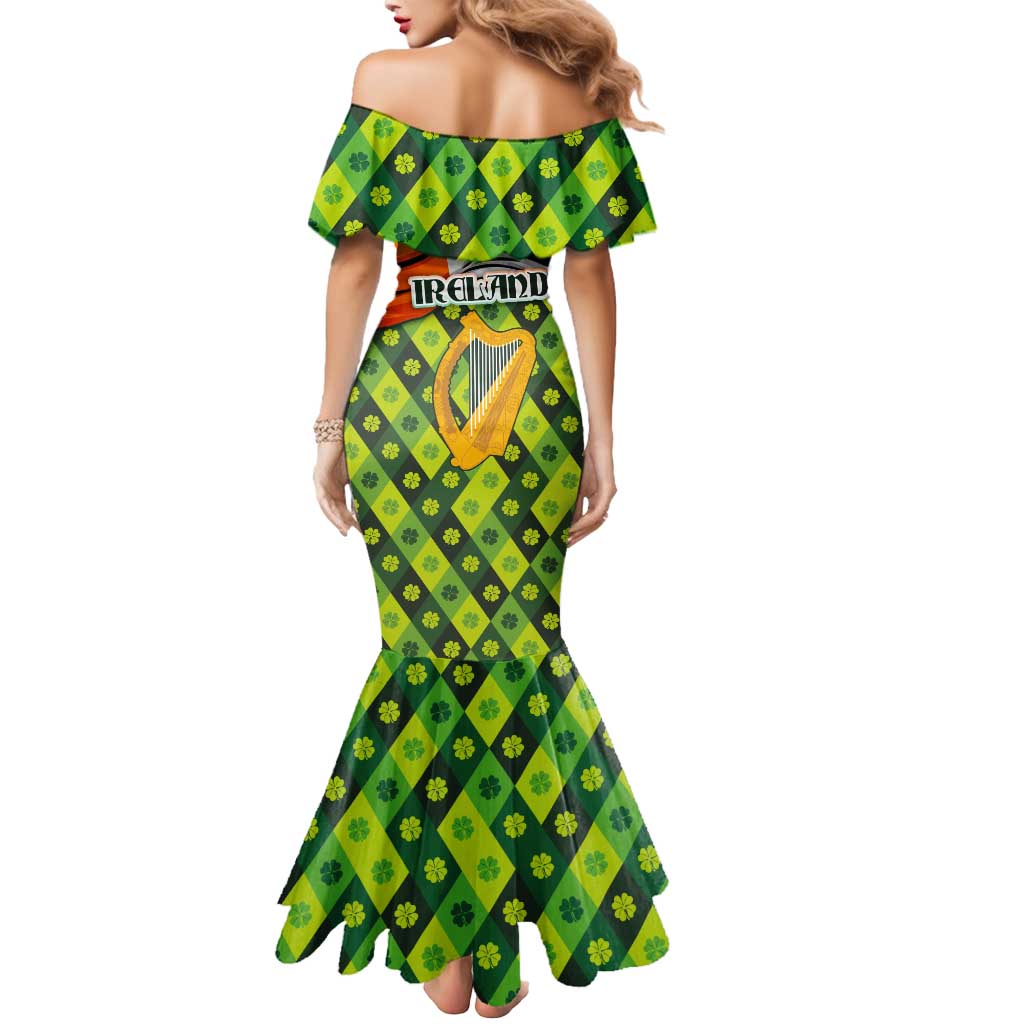 Ireland Mermaid Dress with Irish Flag Harp and Shamrock Pattern Design