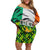 Ireland Off Shoulder Short Dress with Irish Flag Harp and Shamrock Pattern Design