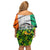 Ireland Off Shoulder Short Dress with Irish Flag Harp and Shamrock Pattern Design