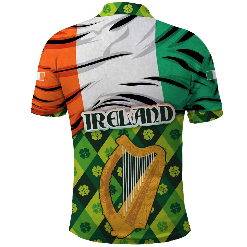 Ireland Polo Shirt with Irish Flag Harp and Shamrock Pattern Design