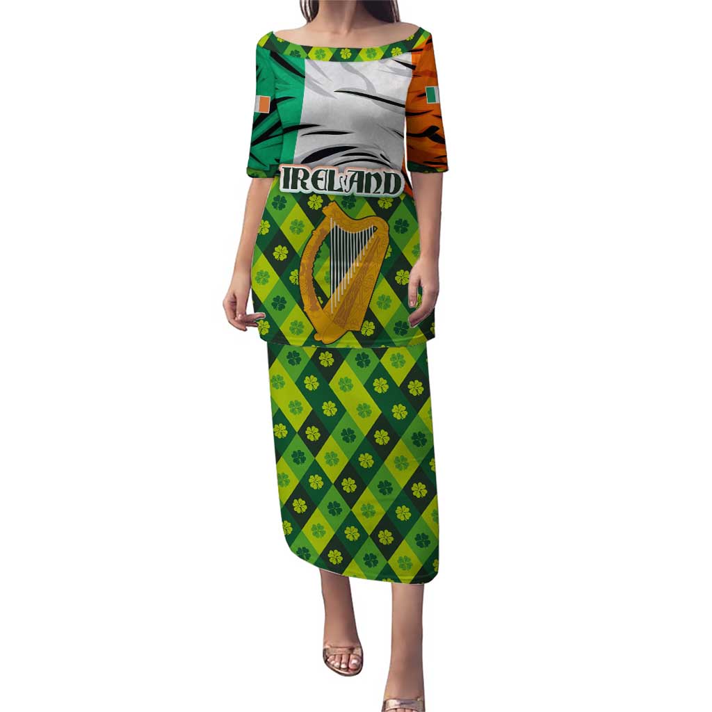 Ireland Puletasi with Irish Flag Harp and Shamrock Pattern Design