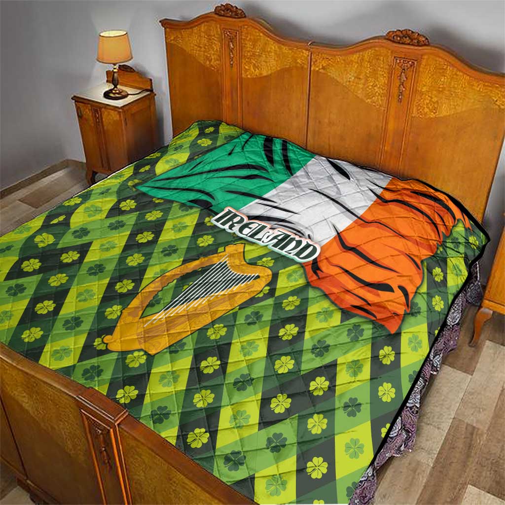 Ireland Quilt with Irish Flag Harp and Shamrock Pattern Design