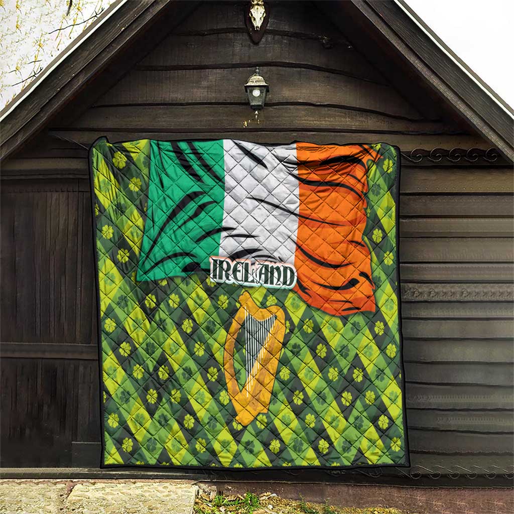 Ireland Quilt with Irish Flag Harp and Shamrock Pattern Design