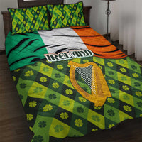 Ireland Quilt Bed Set with Irish Flag Harp and Shamrock Pattern Design
