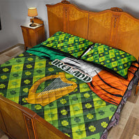 Ireland Quilt Bed Set with Irish Flag Harp and Shamrock Pattern Design