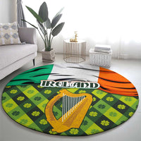 Ireland Round Carpet with Irish Flag Harp and Shamrock Pattern Design
