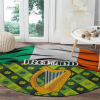 Ireland Round Carpet with Irish Flag Harp and Shamrock Pattern Design