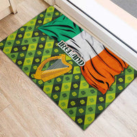 Ireland Rubber Doormat with Irish Flag Harp and Shamrock Pattern Design