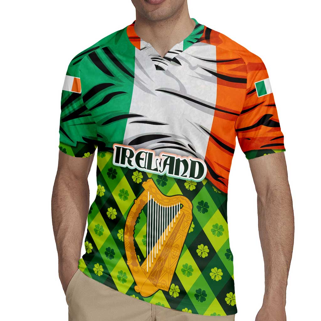 Ireland Rugby Jersey with Irish Flag Harp and Shamrock Pattern Design