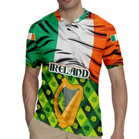 Ireland Rugby Jersey with Irish Flag Harp and Shamrock Pattern Design