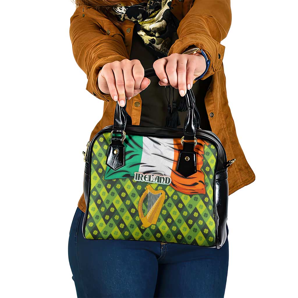 Ireland Shoulder Handbag with Irish Flag Harp and Shamrock Pattern Design