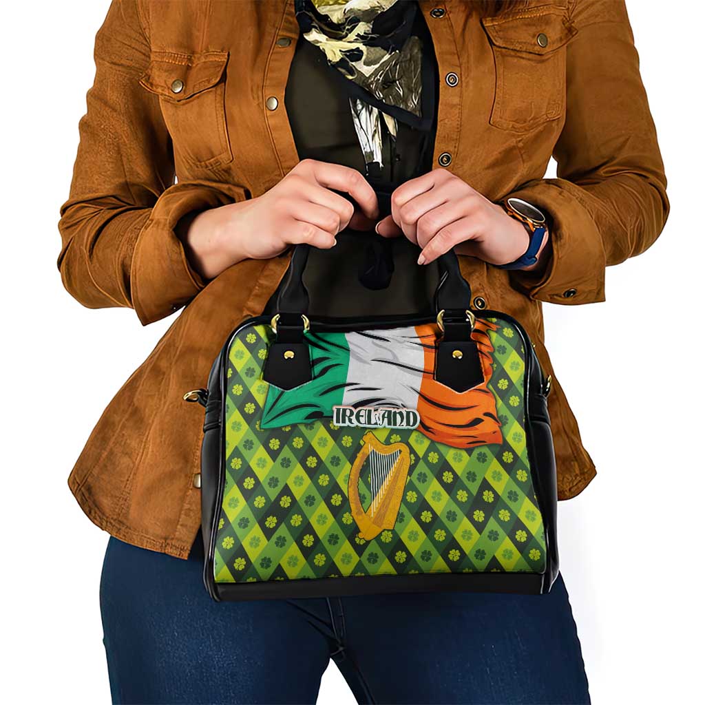 Ireland Shoulder Handbag with Irish Flag Harp and Shamrock Pattern Design