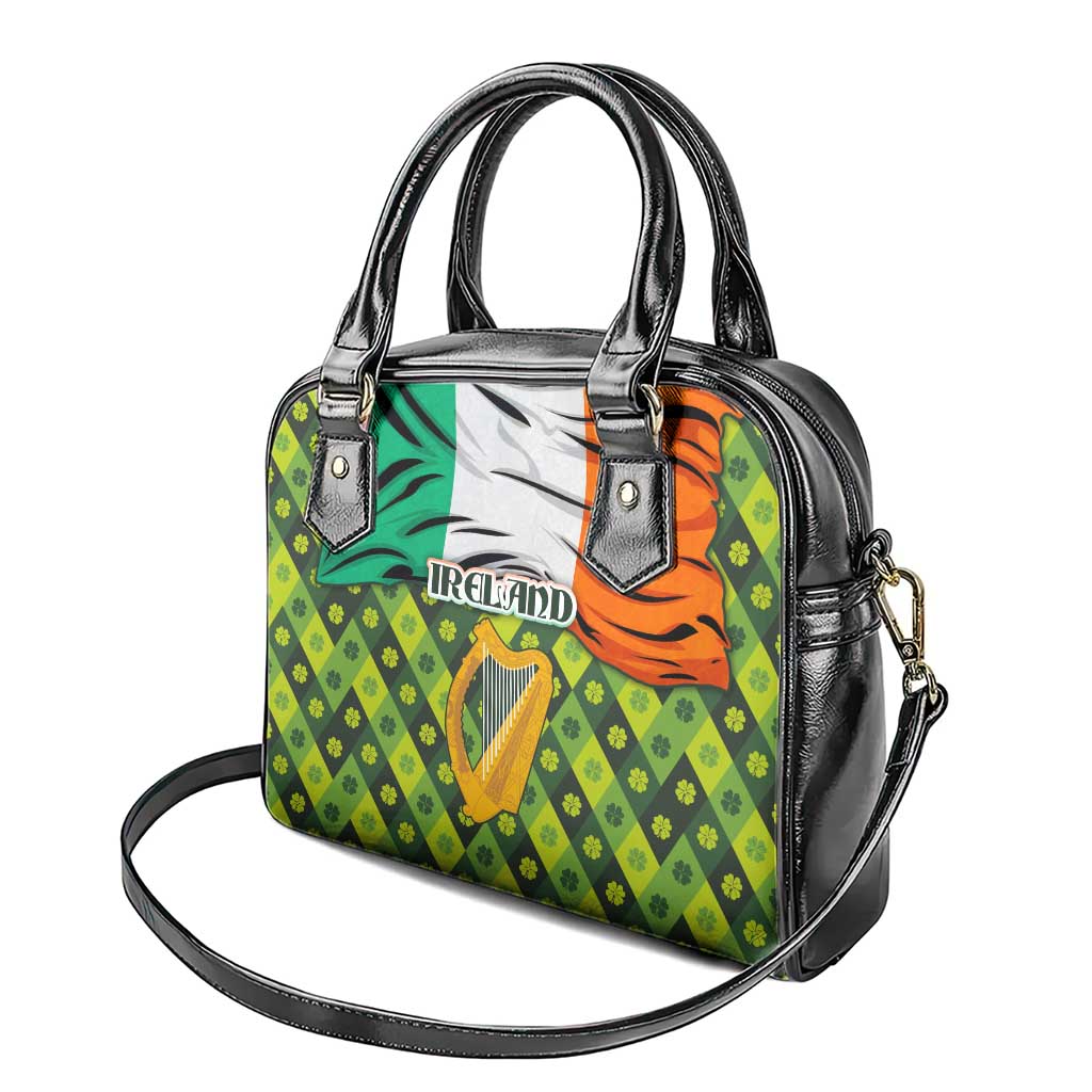 Ireland Shoulder Handbag with Irish Flag Harp and Shamrock Pattern Design