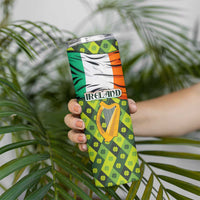 Ireland Skinny Tumbler with Irish Flag Harp and Shamrock Pattern Design