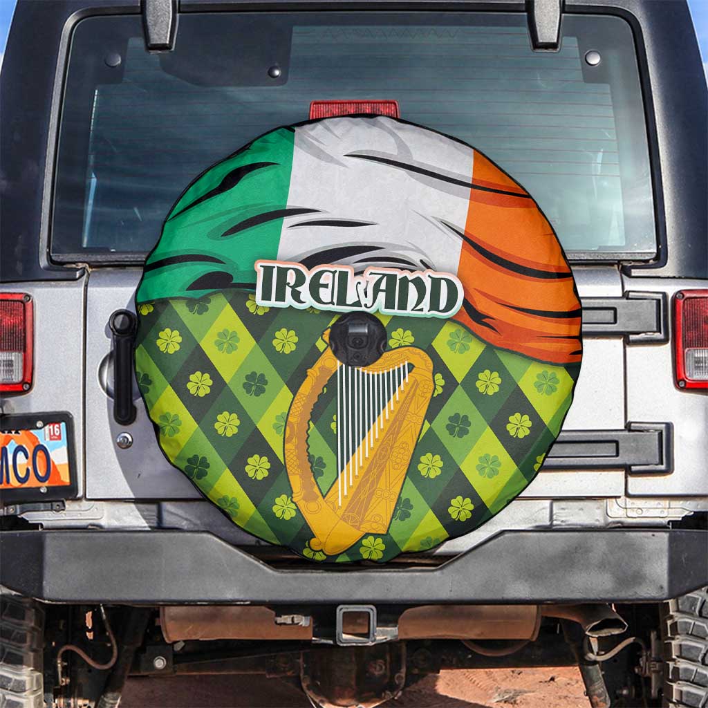 Ireland Spare Tire Cover with Irish Flag Harp and Shamrock Pattern Design