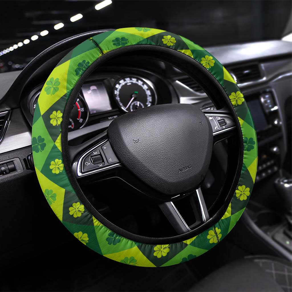 Ireland Steering Wheel Cover with Irish Flag Harp and Shamrock Pattern Design