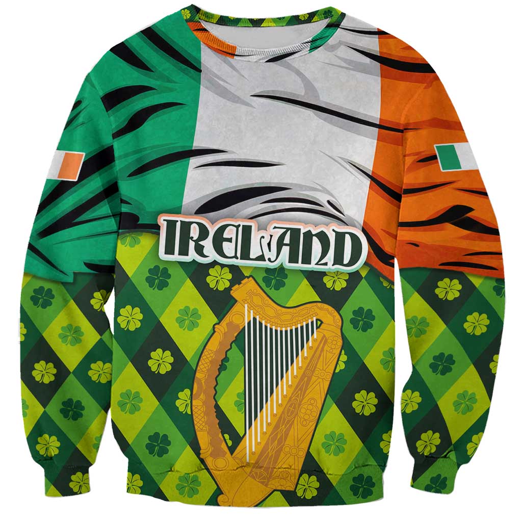 Ireland Sweatshirt with Irish Flag Harp and Shamrock Pattern Design