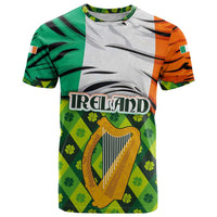 Ireland T Shirt with Irish Flag Harp and Shamrock Pattern Design