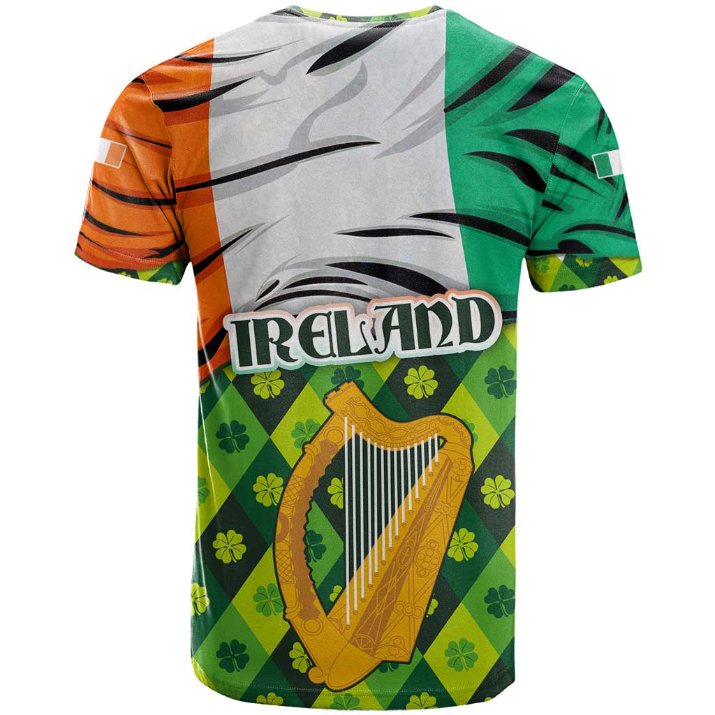 Ireland T Shirt with Irish Flag Harp and Shamrock Pattern Design