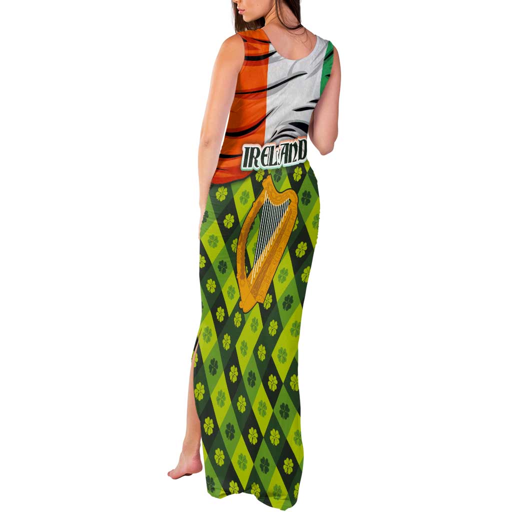 Ireland Tank Maxi Dress with Irish Flag Harp and Shamrock Pattern Design