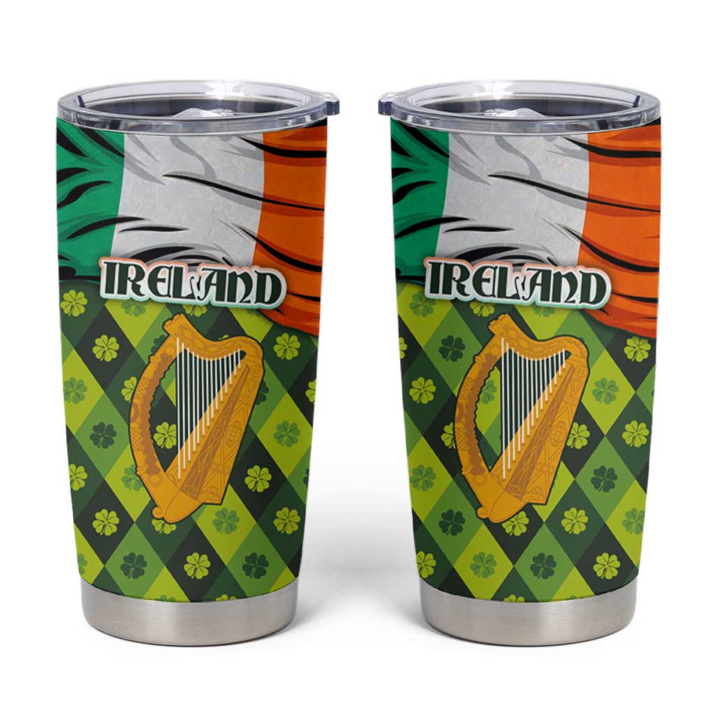 Ireland Tumbler Cup with Irish Flag Harp and Shamrock Pattern Design