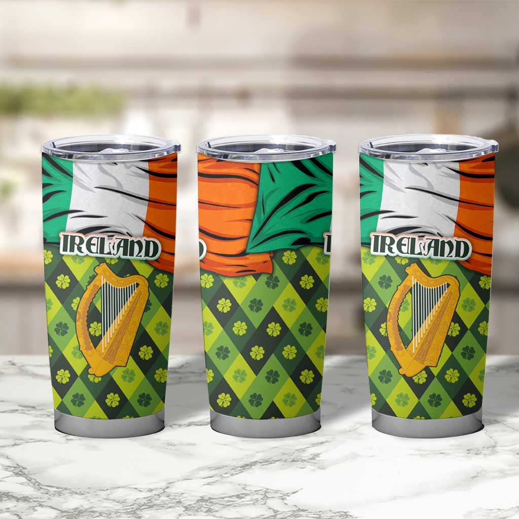 Ireland Tumbler Cup with Irish Flag Harp and Shamrock Pattern Design