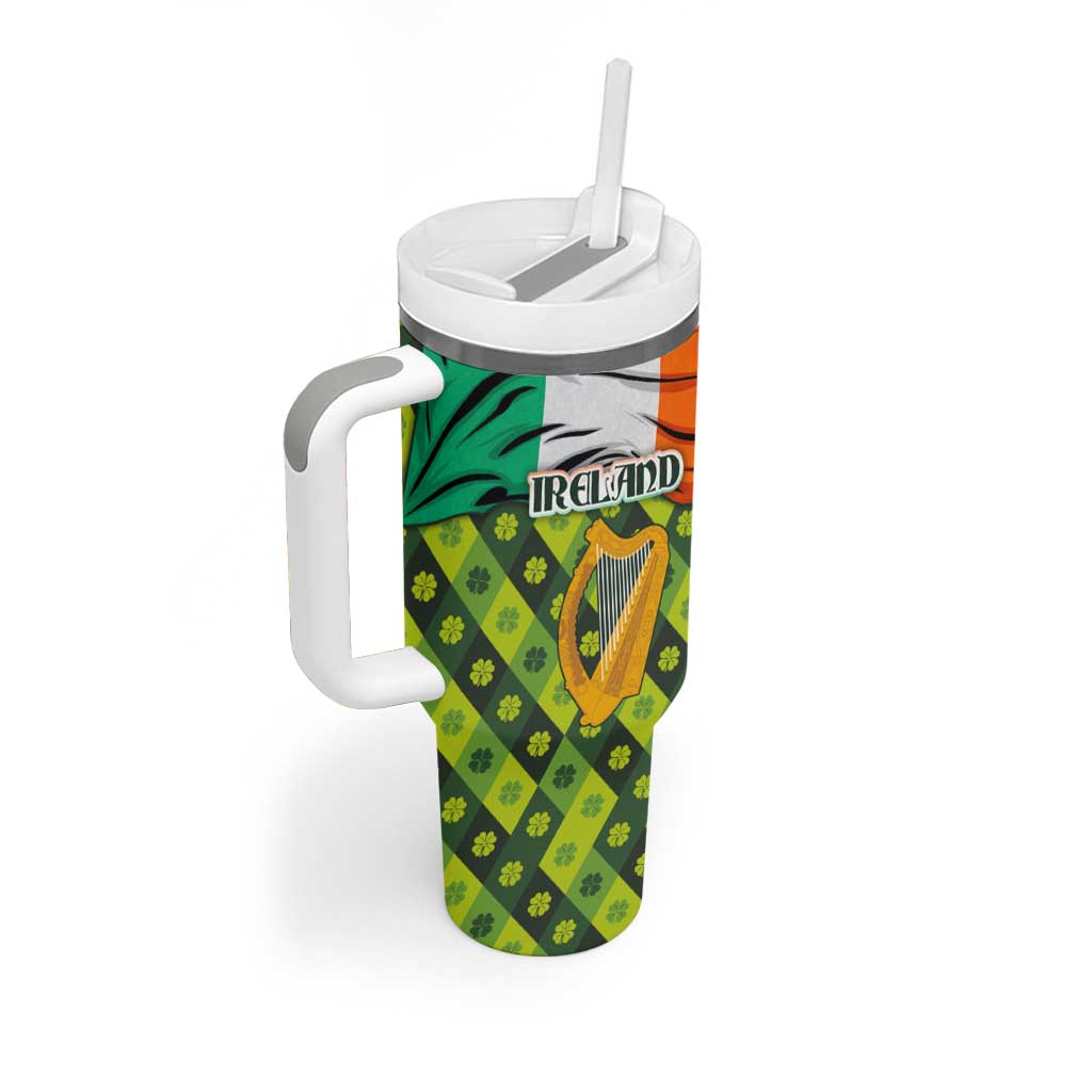 Ireland Tumbler With Handle with Irish Flag Harp and Shamrock Pattern Design