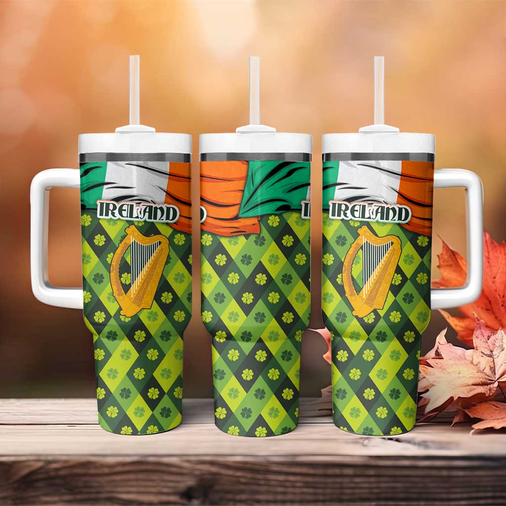 Ireland Tumbler With Handle with Irish Flag Harp and Shamrock Pattern Design