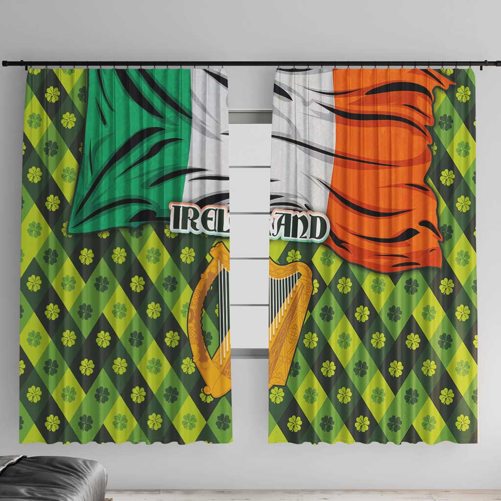 Ireland Window Curtain with Irish Flag Harp and Shamrock Pattern Design