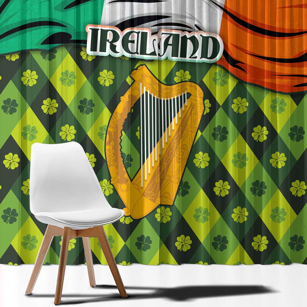 Ireland Window Curtain with Irish Flag Harp and Shamrock Pattern Design