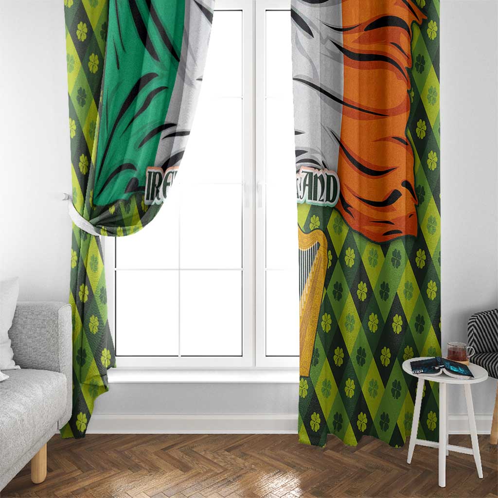 Ireland Window Curtain with Irish Flag Harp and Shamrock Pattern Design