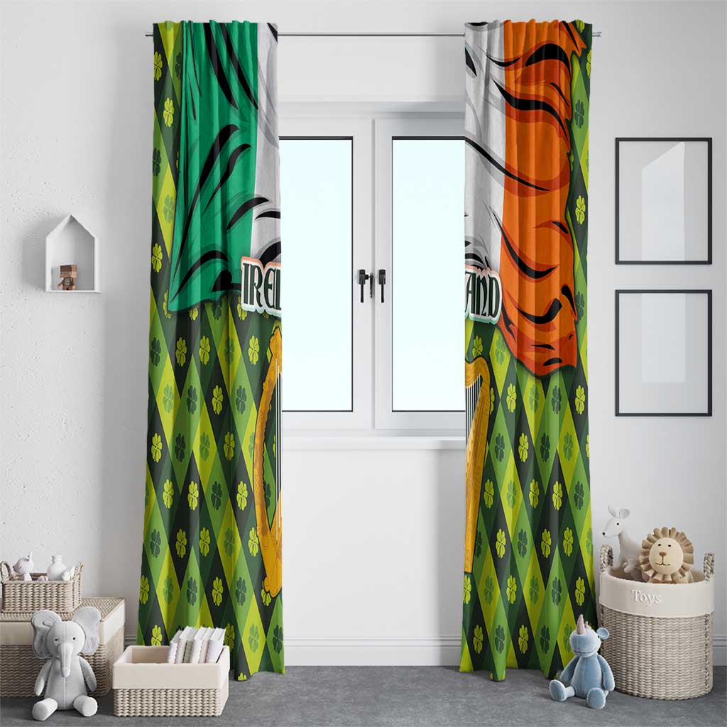 Ireland Window Curtain with Irish Flag Harp and Shamrock Pattern Design