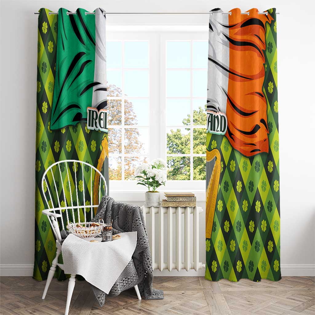 Ireland Window Curtain with Irish Flag Harp and Shamrock Pattern Design