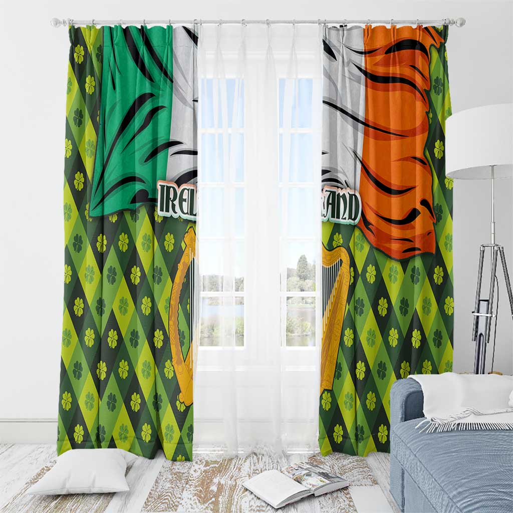 Ireland Window Curtain with Irish Flag Harp and Shamrock Pattern Design