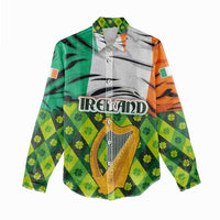 Ireland Women Casual Shirt with Irish Flag Harp and Shamrock Pattern Design