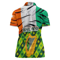 Ireland Women Polo Shirt with Irish Flag Harp and Shamrock Pattern Design