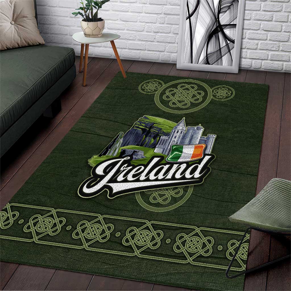 Celtic Ireland Area Rug with Irish Flag Castle and Knotwork Design