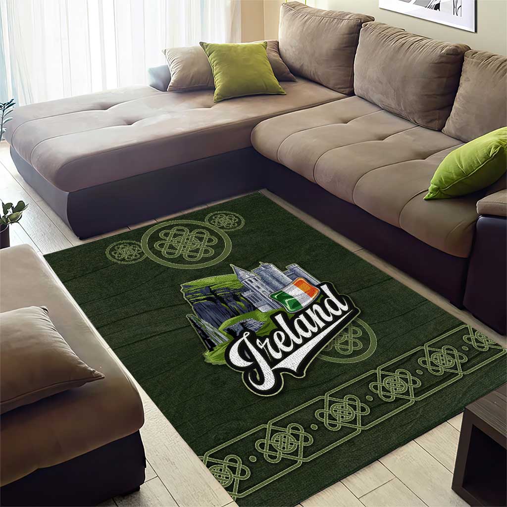 Celtic Ireland Area Rug with Irish Flag Castle and Knotwork Design