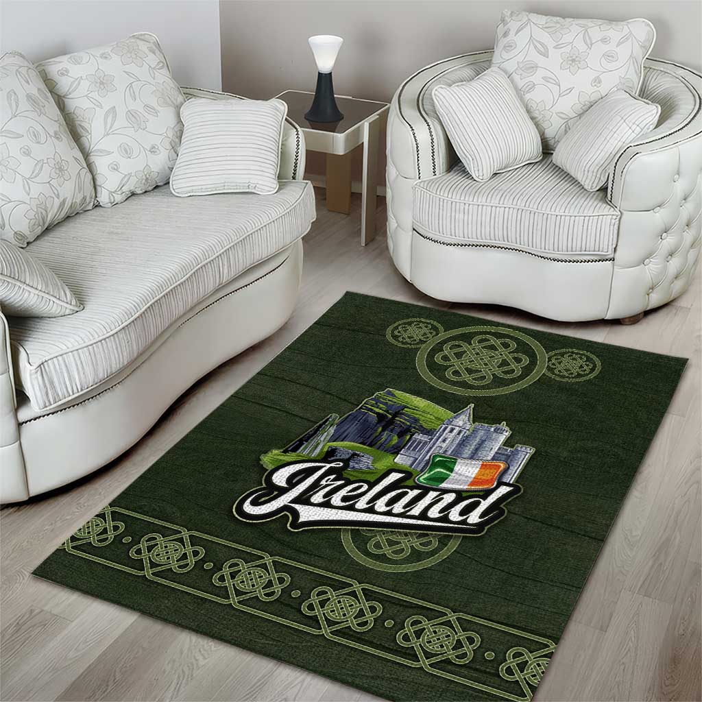 Celtic Ireland Area Rug with Irish Flag Castle and Knotwork Design