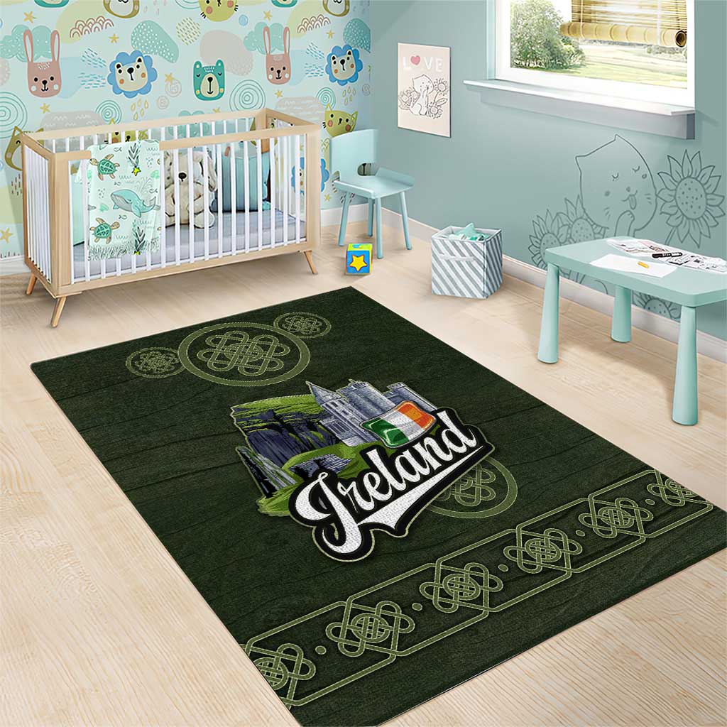 Celtic Ireland Area Rug with Irish Flag Castle and Knotwork Design
