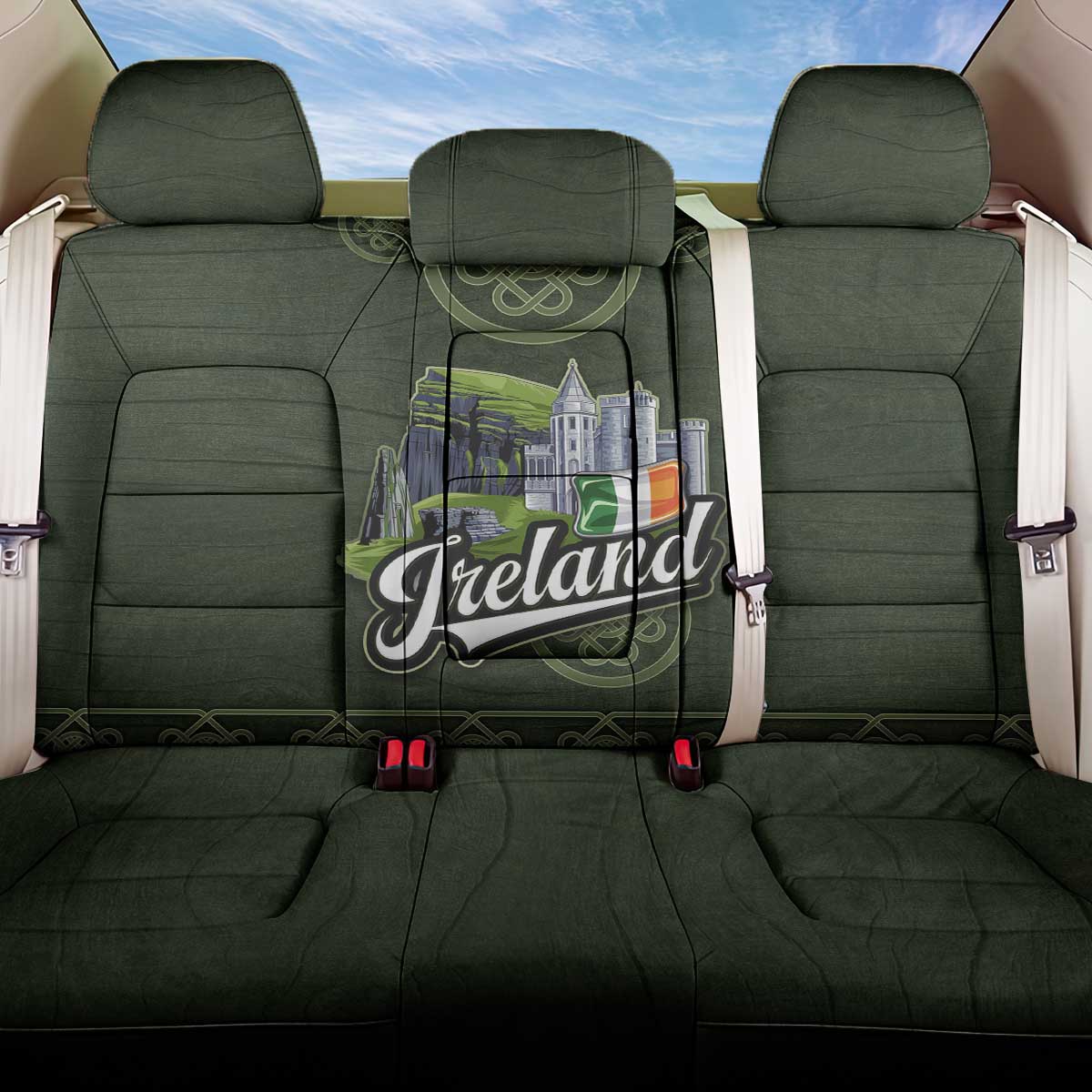 Celtic Ireland Back Car Seat Cover with Irish Flag Castle and Knotwork Design