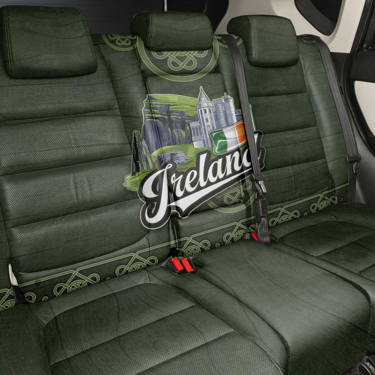 Celtic Ireland Back Car Seat Cover with Irish Flag Castle and Knotwork Design